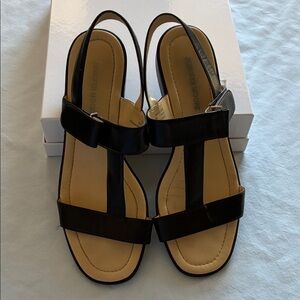 Jennifer Moore Black Slingback Sandals with Tan Footbed